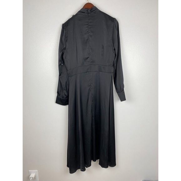 Alexia Admor Black Satin Brooklyn Mock Neck Long Sleeves Midi Dress Size 10 NWT - Picture 6 of 11